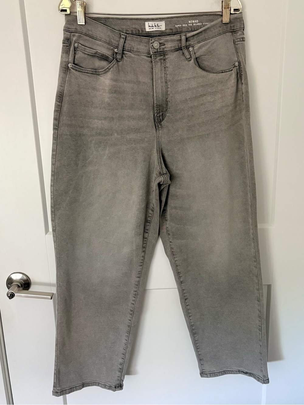 Nicole Miller New York “Nomad” Super High-Rise Relaxed Straight Jeans - Gray